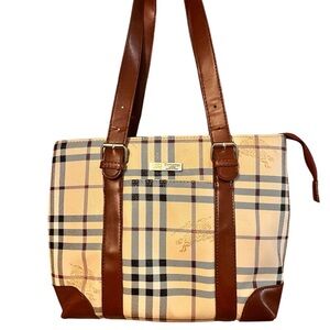 Burberry Tan and Brown Checkered Women's Bag real leather